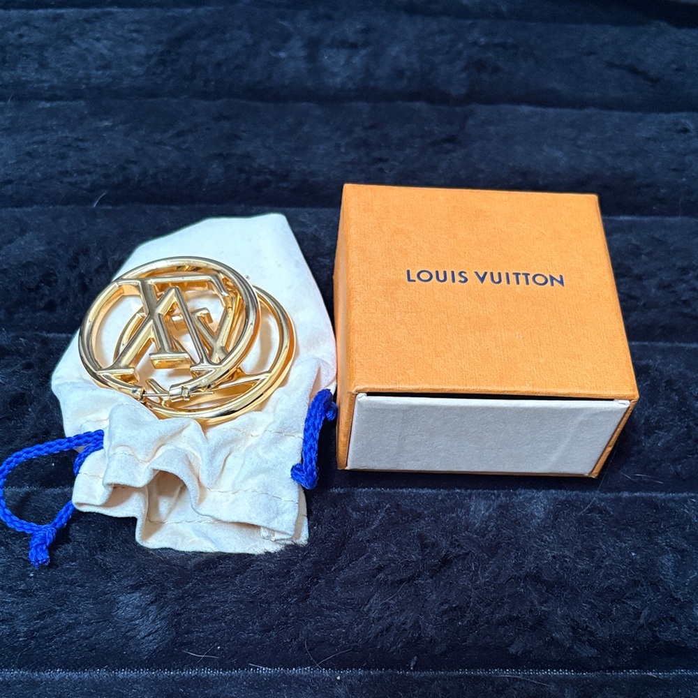 Louis Vuitton Gold Tone Logo earrings authentic